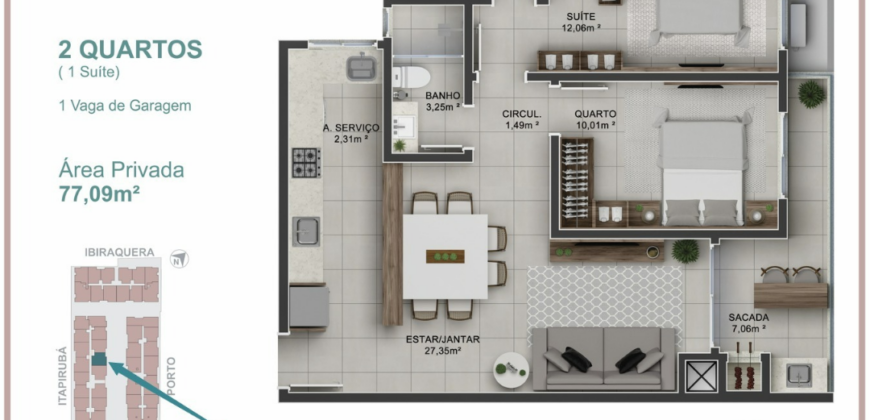 Apartamento na Praia da Vila, localizado no ACQUA VILA HOME CLUB